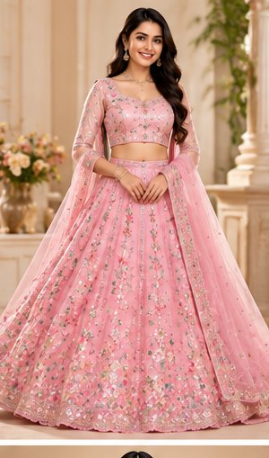Blush Pink Floral Lehenga Set