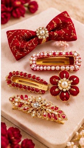 Wine Red Traditional Hair Clip Set