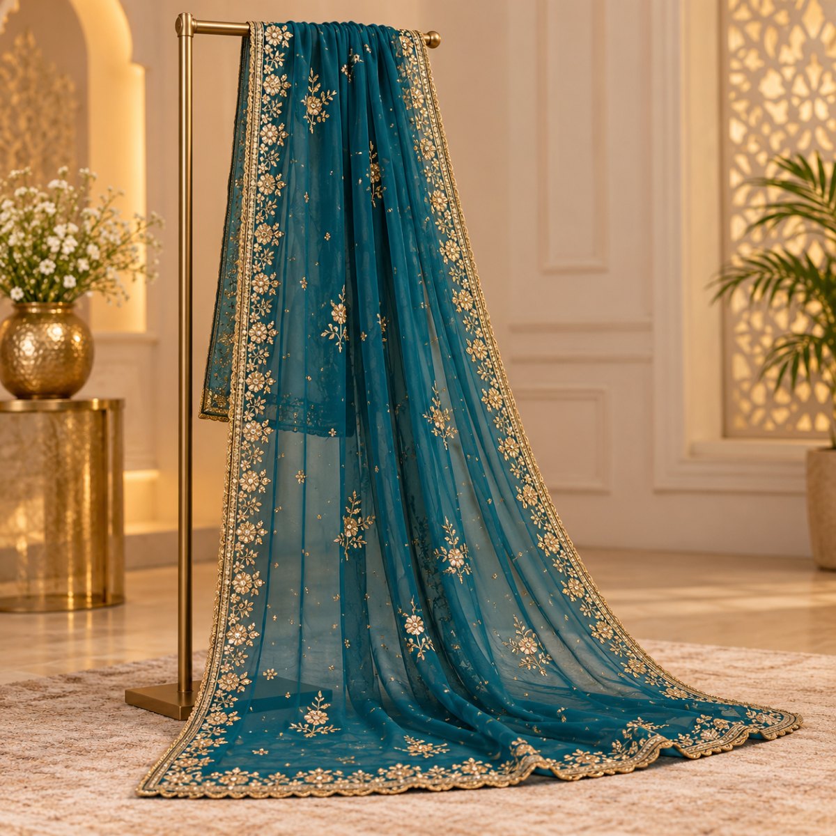 Teal Linen Look Stole