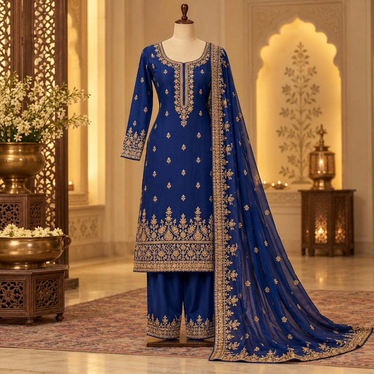 Royal Blue Festive Three Piece Set