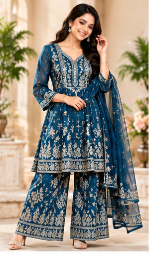 Royal Blue Floral Ethnic Co-ord