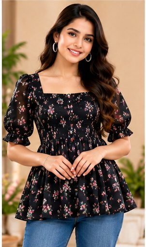 Peach Puff Sleeve Top