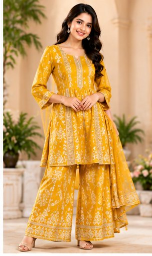 Mustard Yellow Festive Palazzo Co-ord