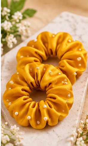 Mustard Yellow Silk Scrunchie Set