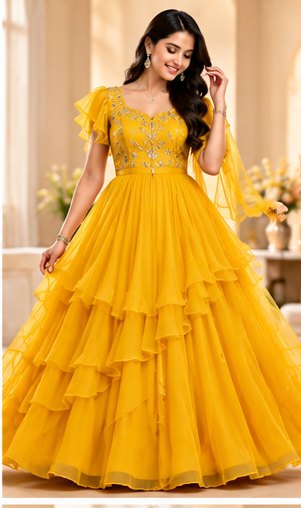 Mustard Yellow Floral Maxi Gown