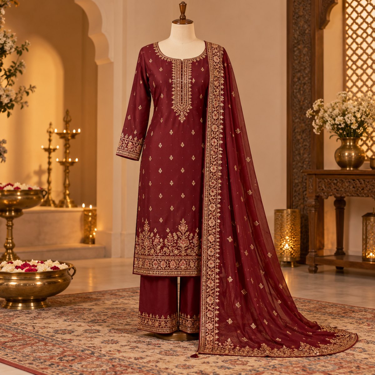 Wine Red Office Wear Suit Set