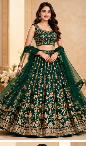 Emerald Green Ruffle Hem Lehenga